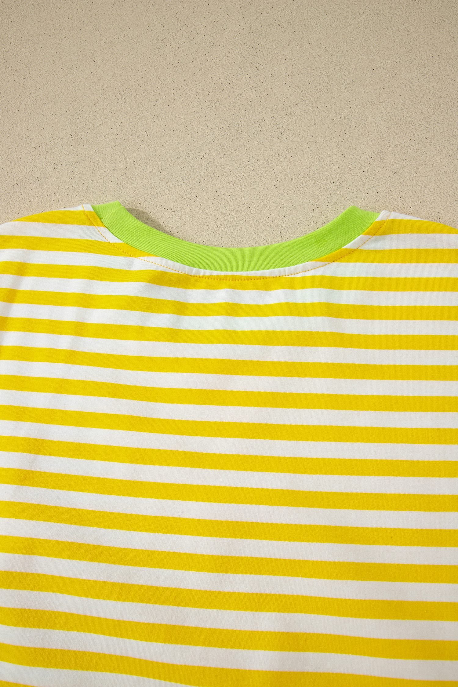 Yellow Stripe Contrast Neck Loose Tee and Drawstring Shorts Set