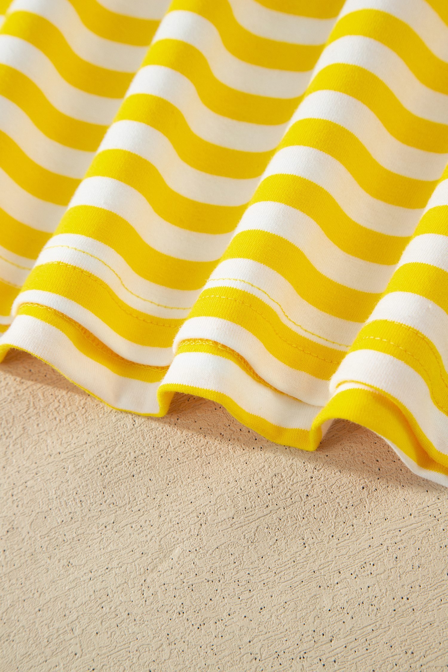 Yellow Stripe Contrast Neck Loose Tee and Drawstring Shorts Set
