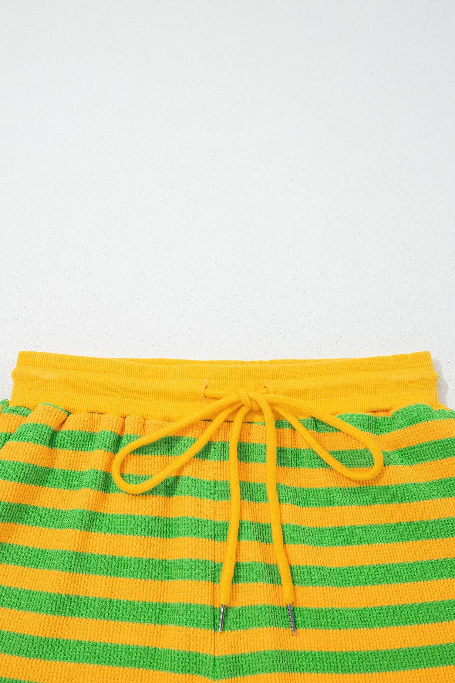Yellow Stripe Puff Short Sleeve T Shirt Matching Shorts Set