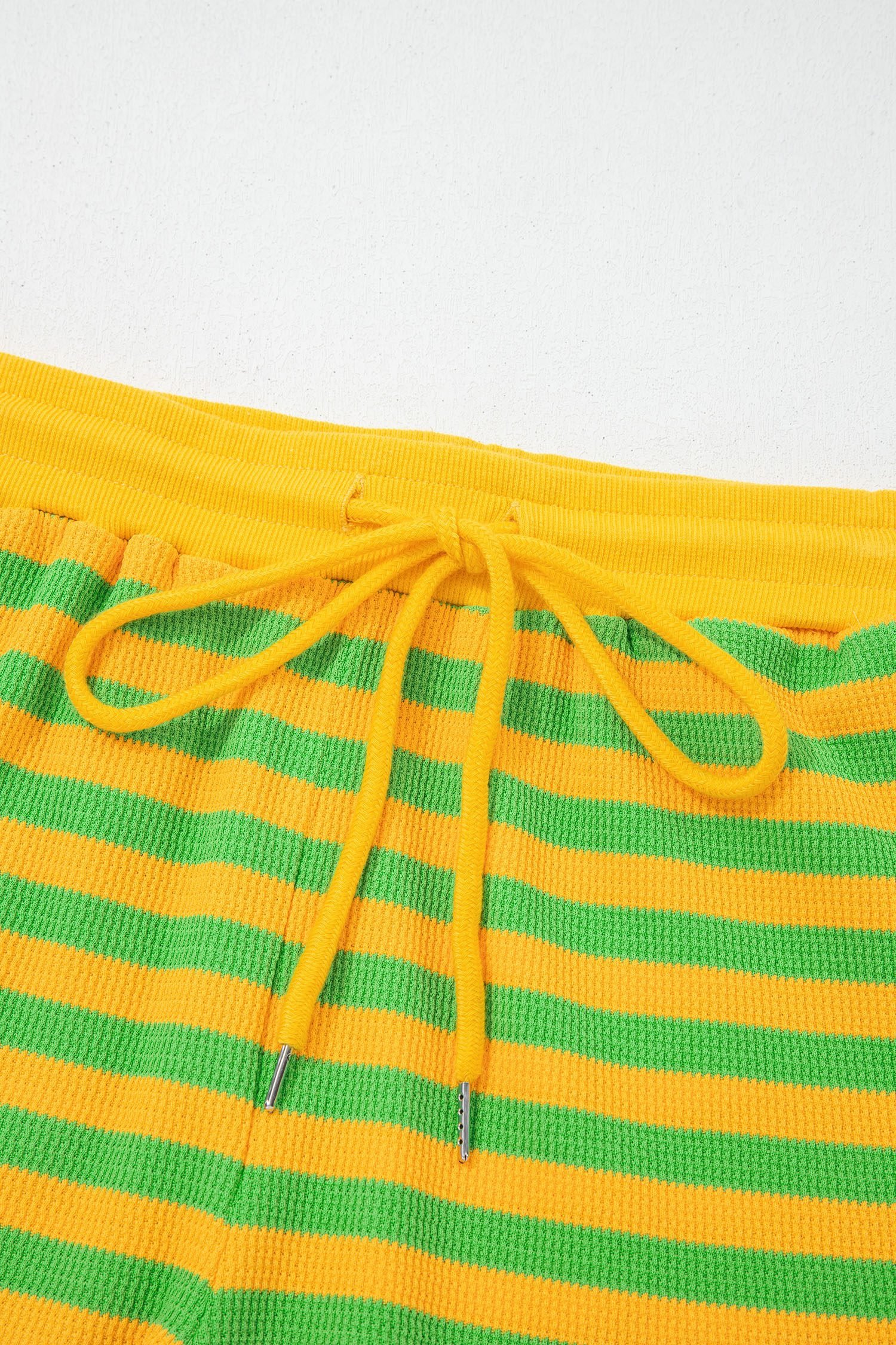 Yellow Stripe Puff Short Sleeve T Shirt Matching Shorts Set