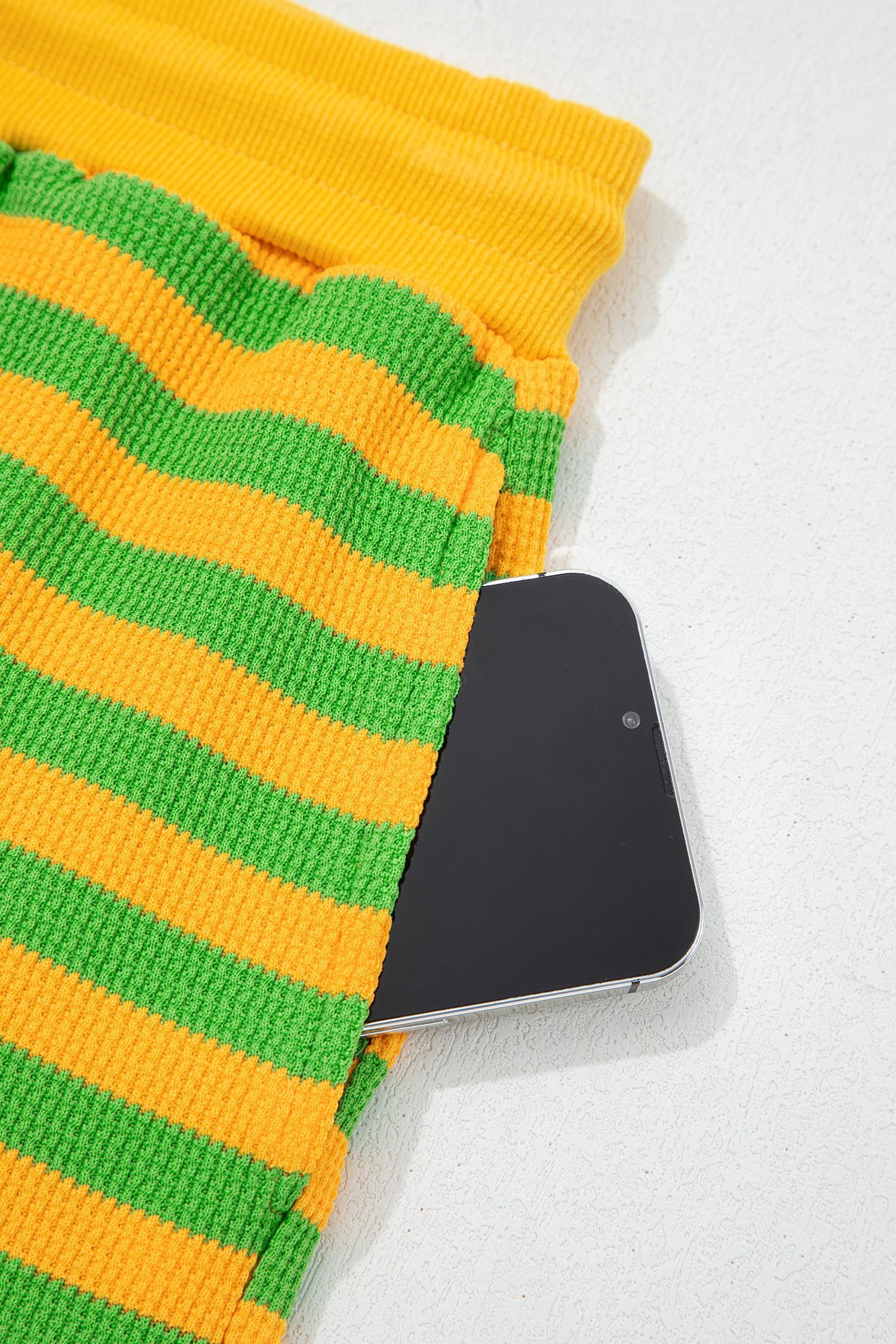 Yellow Stripe Puff Short Sleeve T Shirt Matching Shorts Set