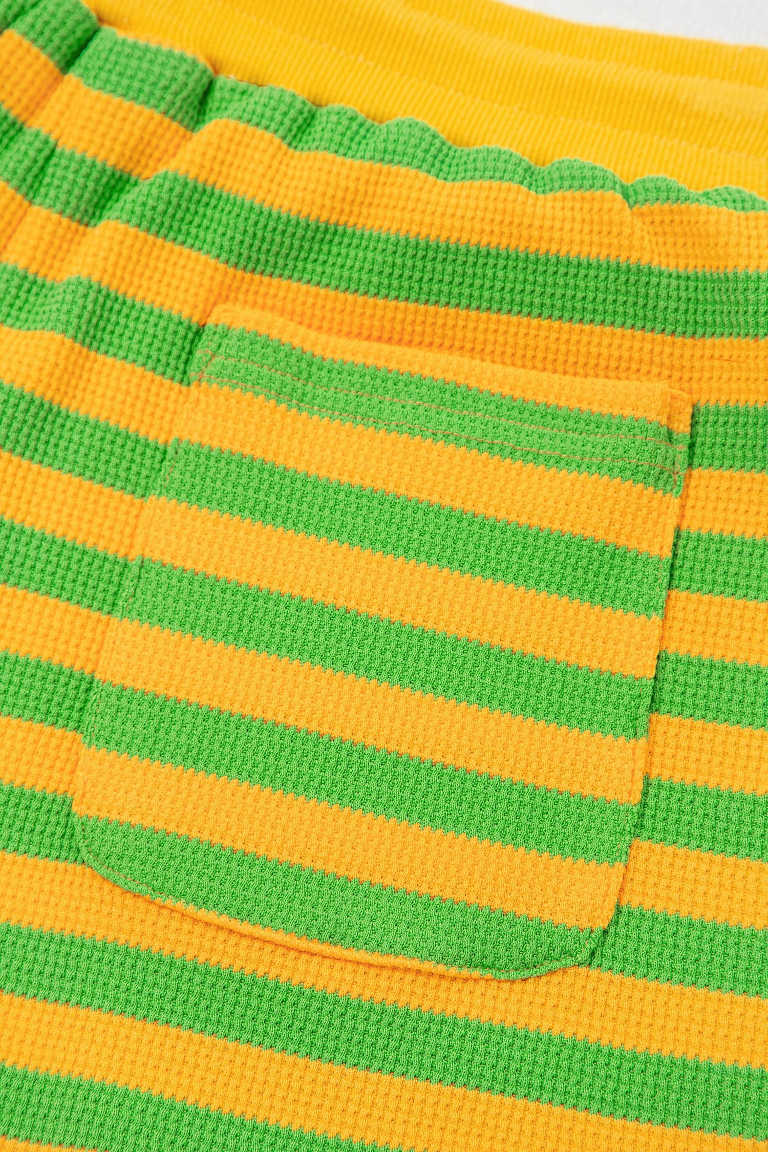 Yellow Stripe Puff Short Sleeve T Shirt Matching Shorts Set