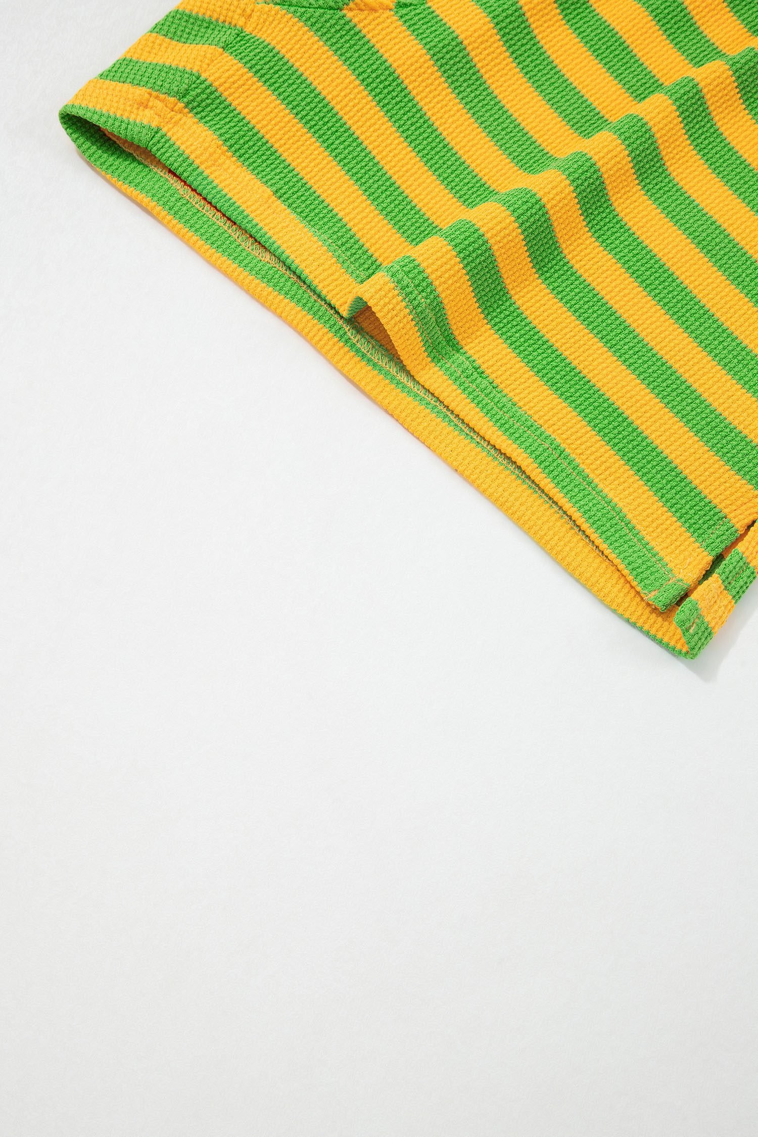 Yellow Stripe Puff Short Sleeve T Shirt Matching Shorts Set