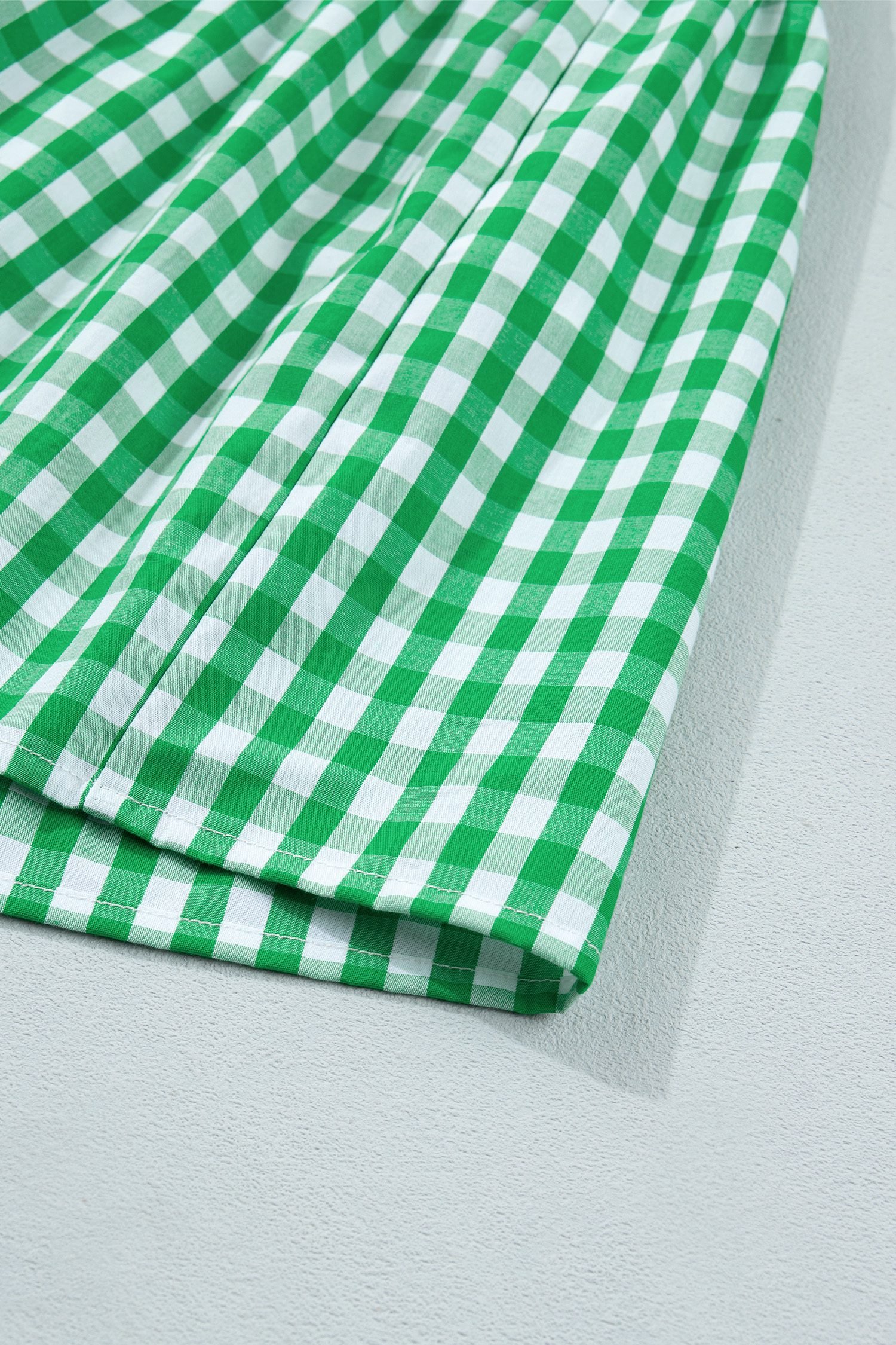 Bright Green Summer Color-Blocked Plaid Pattern Midi Dress - Image 9
