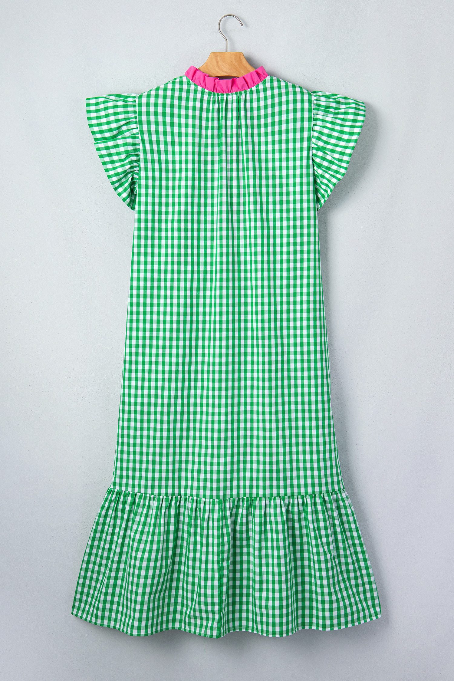 Bright Green Summer Color-Blocked Plaid Pattern Midi Dress - Image 6
