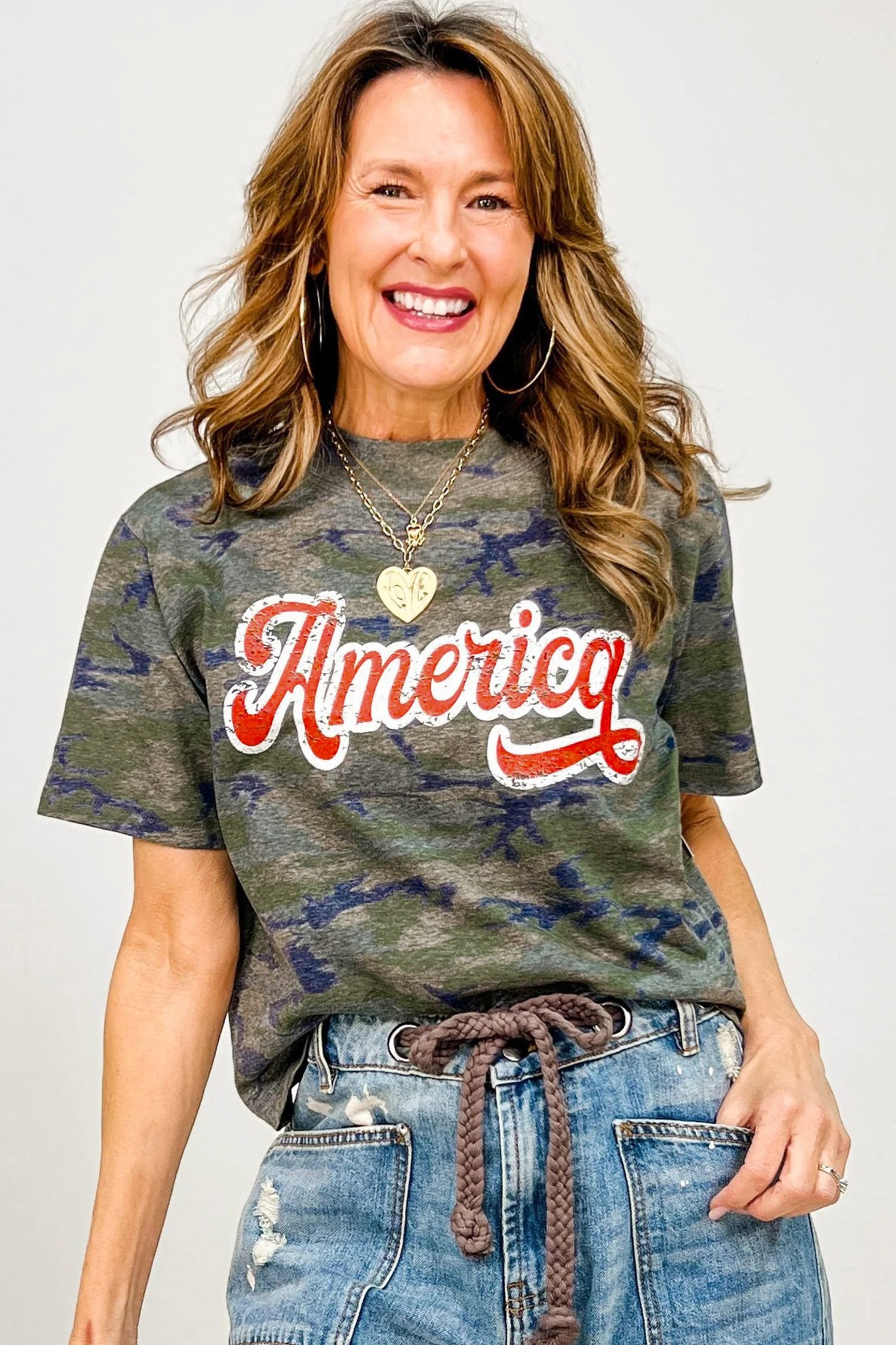 Multicolour Stylish Camouflage Print America Patriotic Tee - Image 5