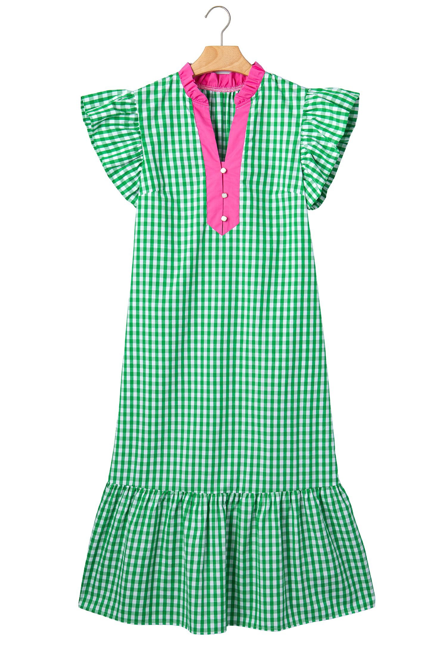 Bright Green Summer Color-Blocked Plaid Pattern Midi Dress - Image 16