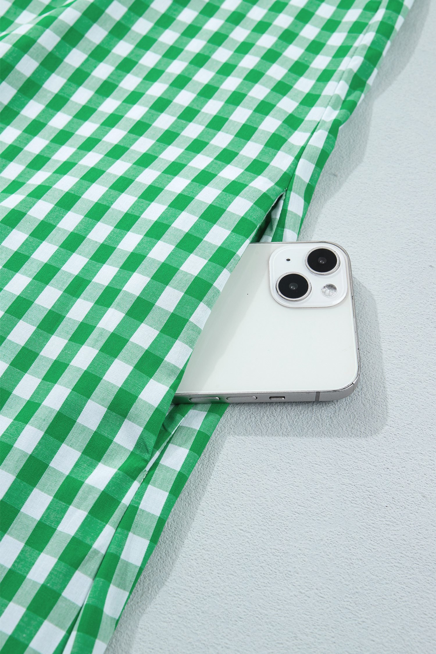 Bright Green Summer Color-Blocked Plaid Pattern Midi Dress - Image 11
