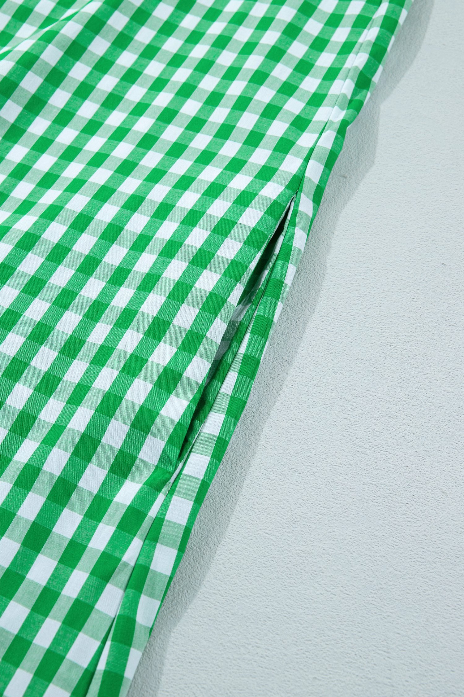 Bright Green Summer Color-Blocked Plaid Pattern Midi Dress - Image 10