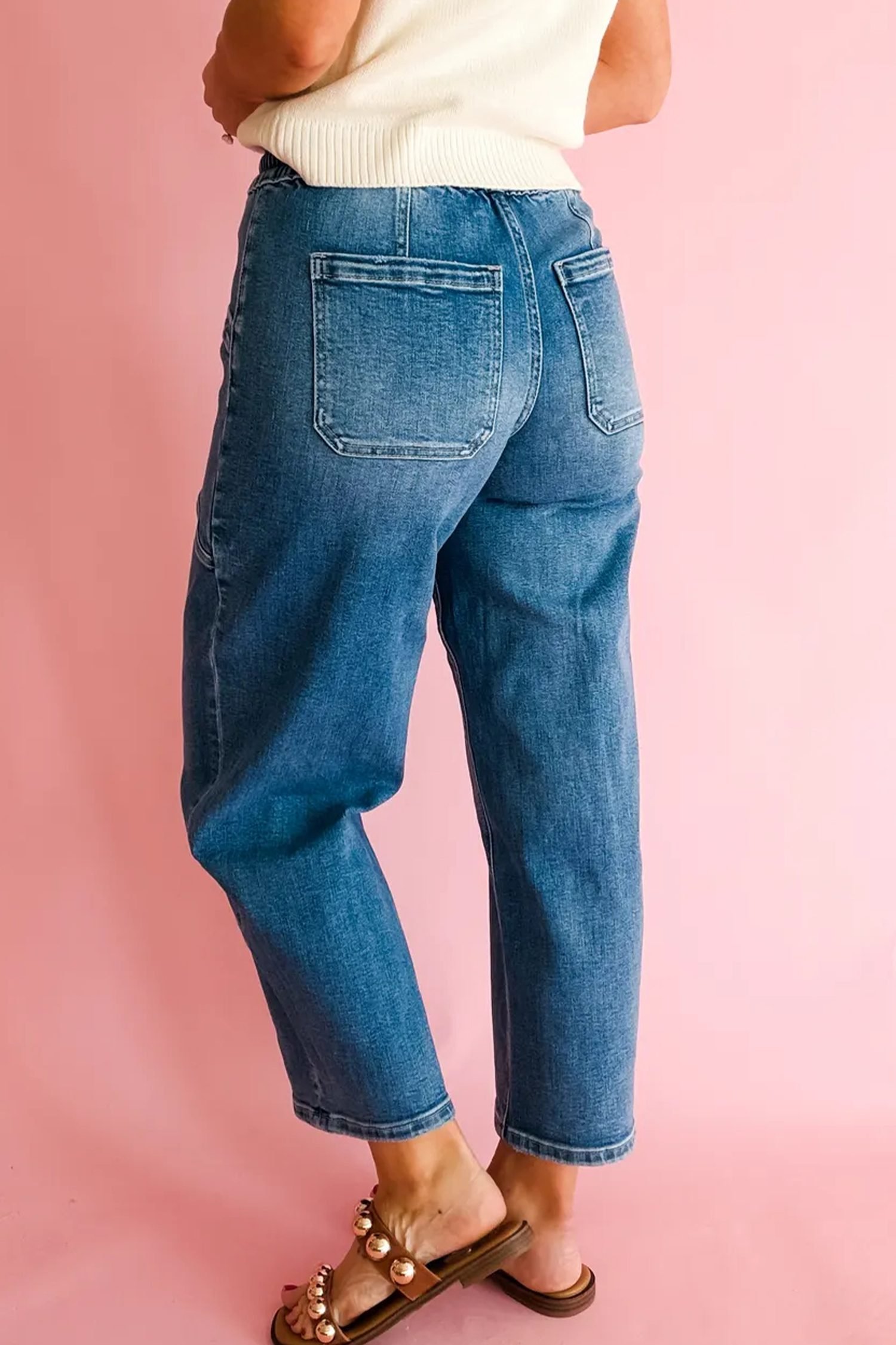 Ashleigh Blue Drawstring Waist Ankle Length Casual Jeans Regular Fit Pocket Detail Denim Pants