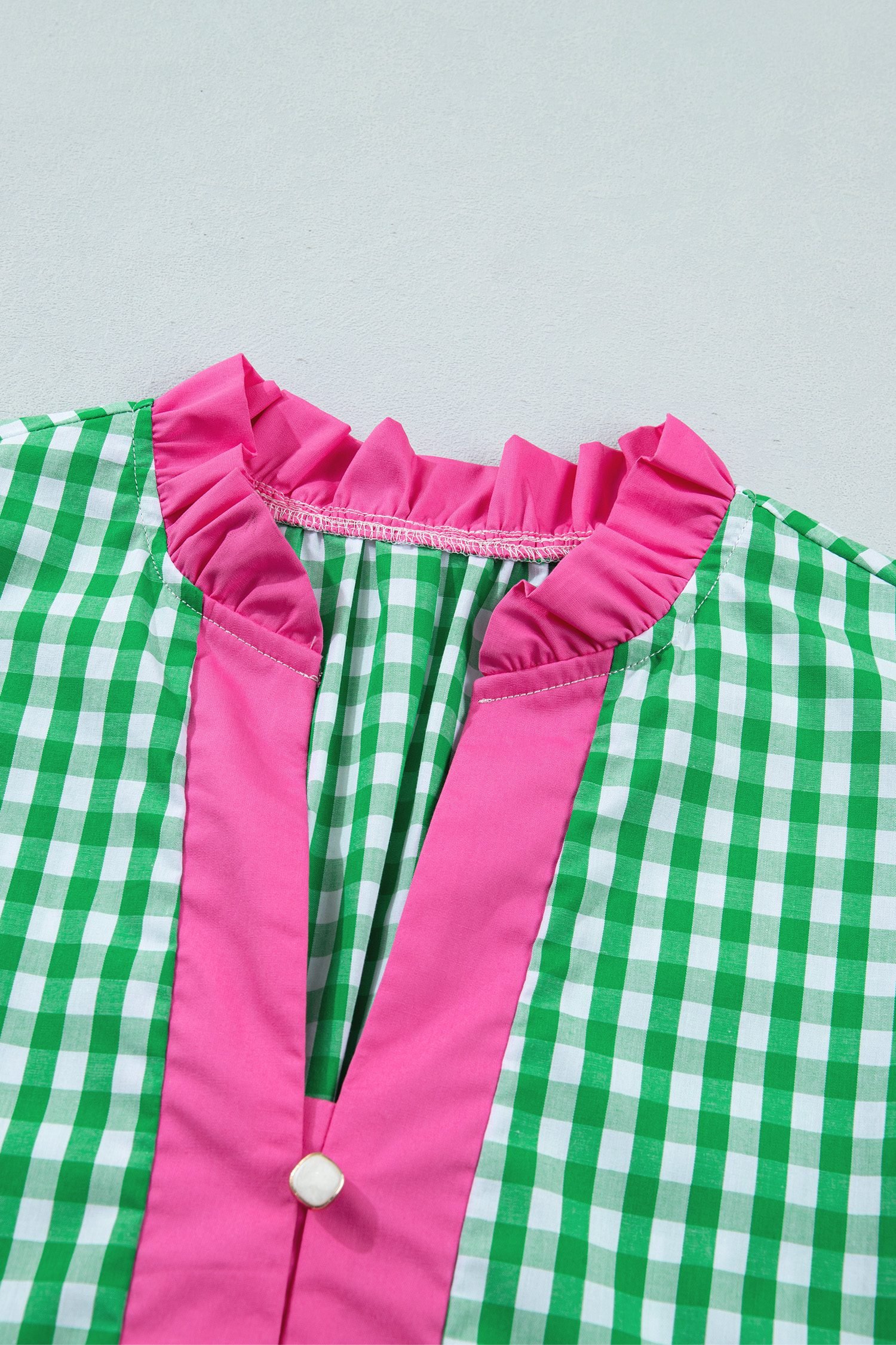 Bright Green Summer Color-Blocked Plaid Pattern Midi Dress - Image 14