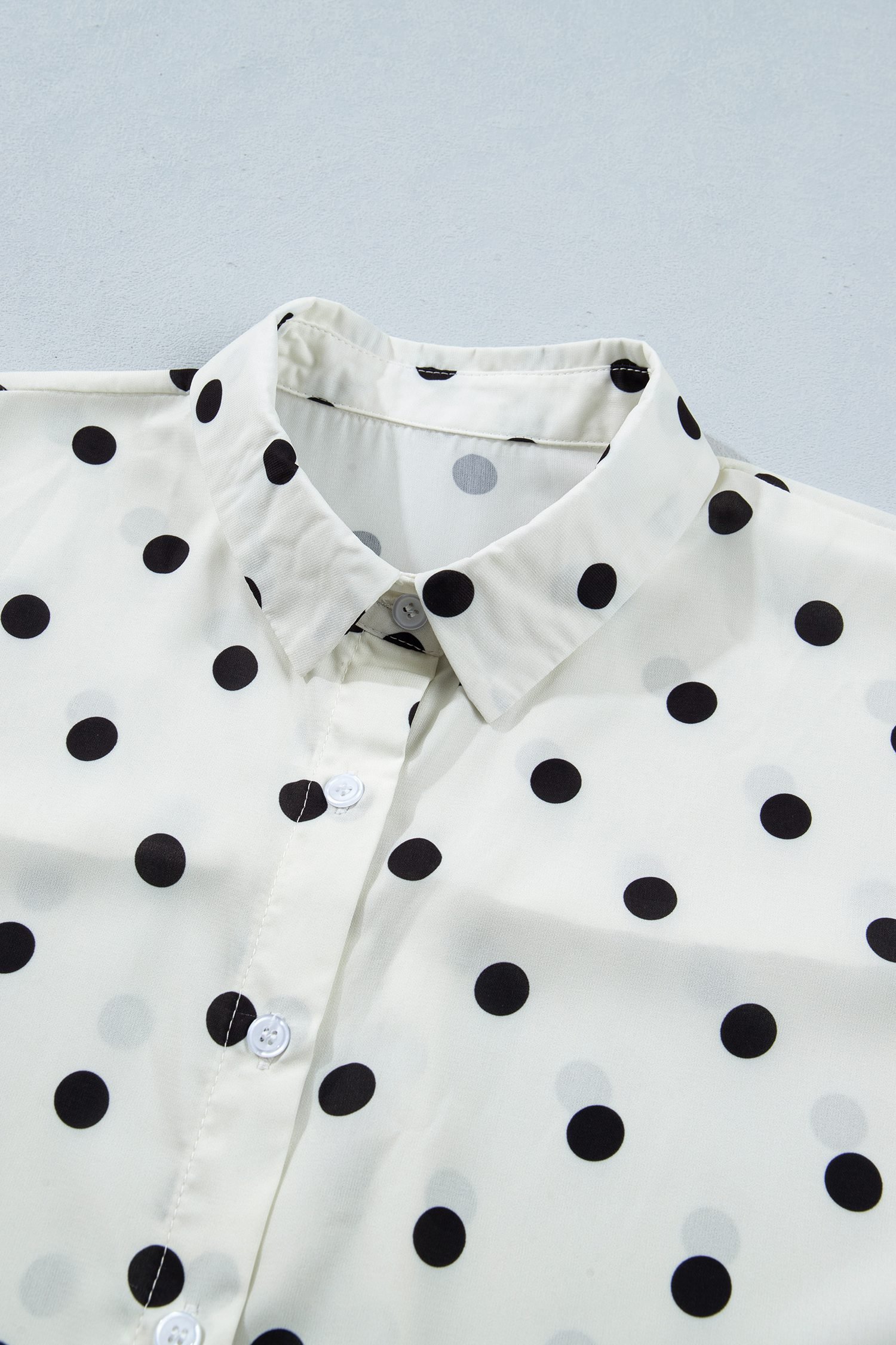 Beige Polka Dot Print Loose Dolman Shirt