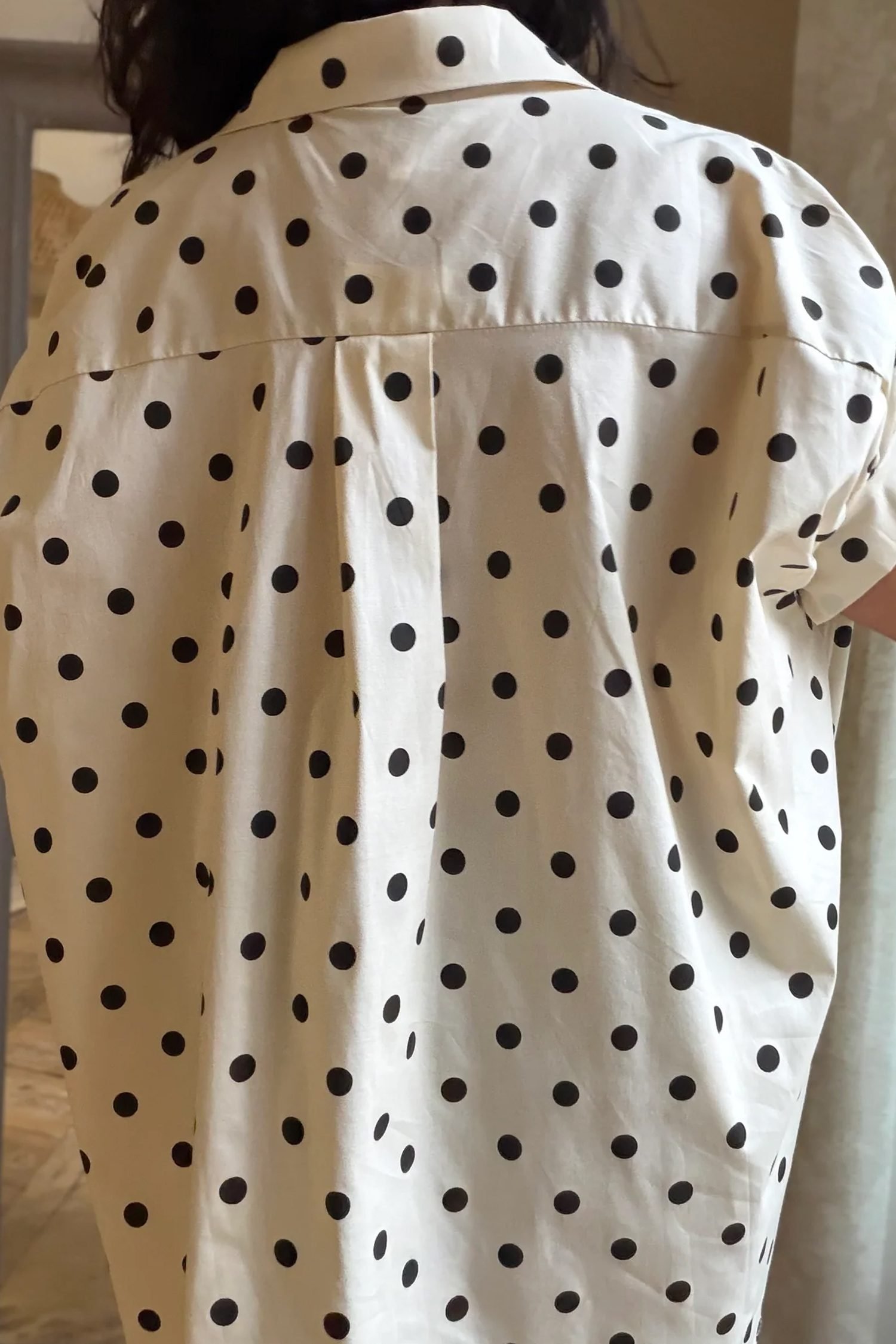 Beige Polka Dot Print Loose Dolman Shirt
