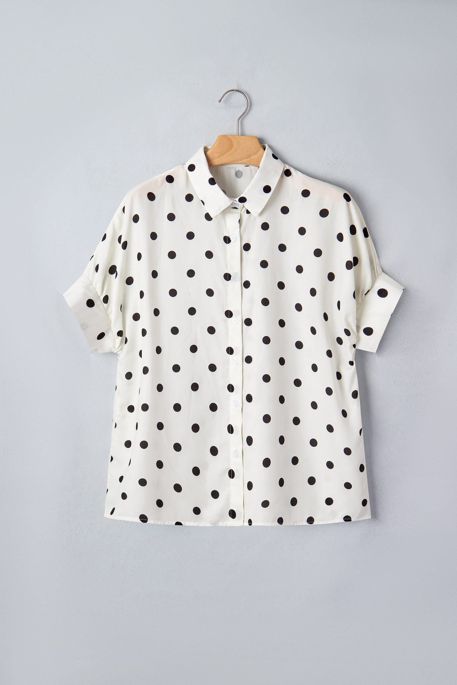 Beige Polka Dot Print Loose Dolman Shirt
