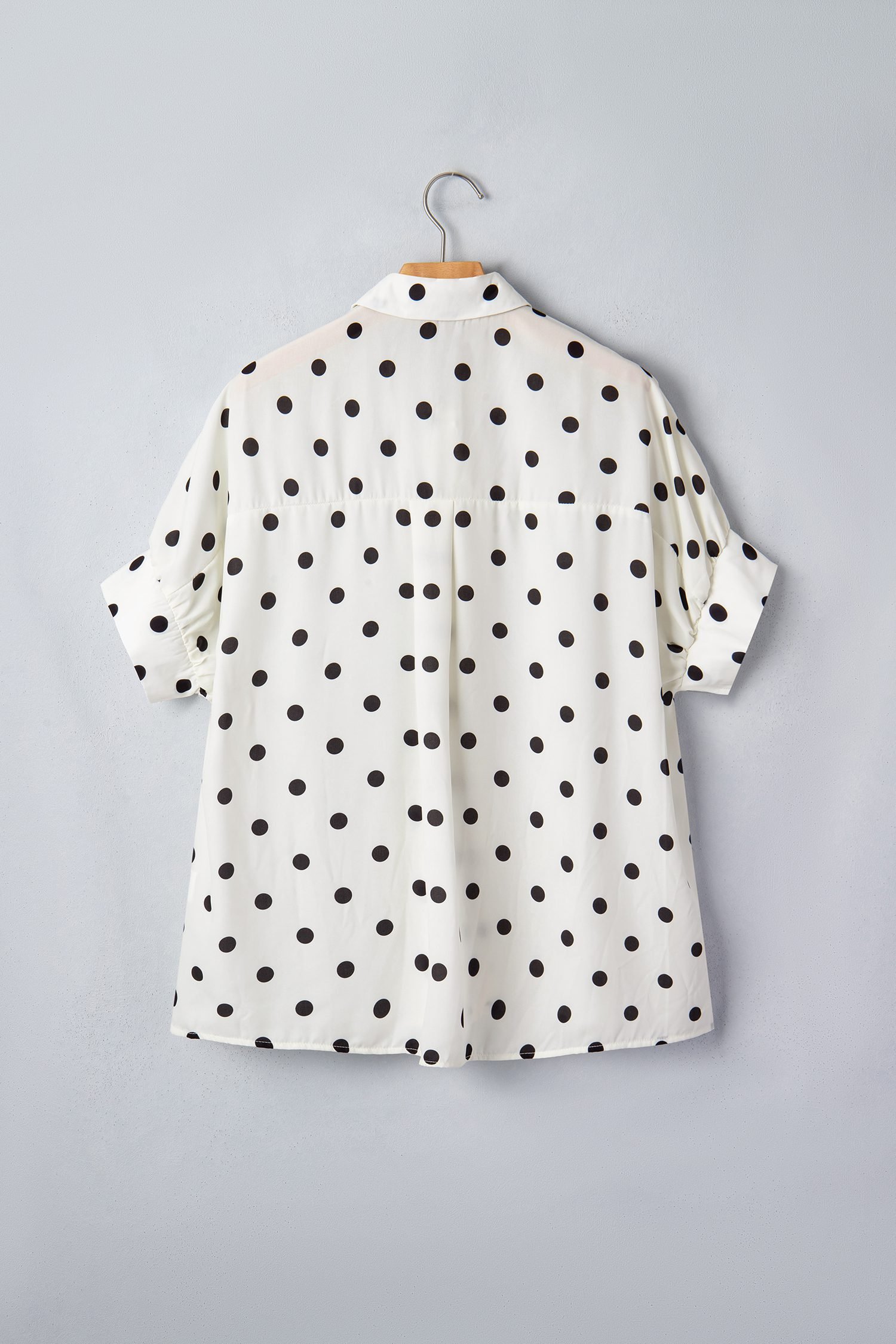 Beige Polka Dot Print Loose Dolman Shirt