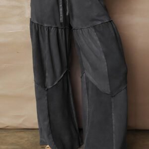Black Plus Size Mineral Wash Exposed Seam Patchwork Drawstring Loose Pants