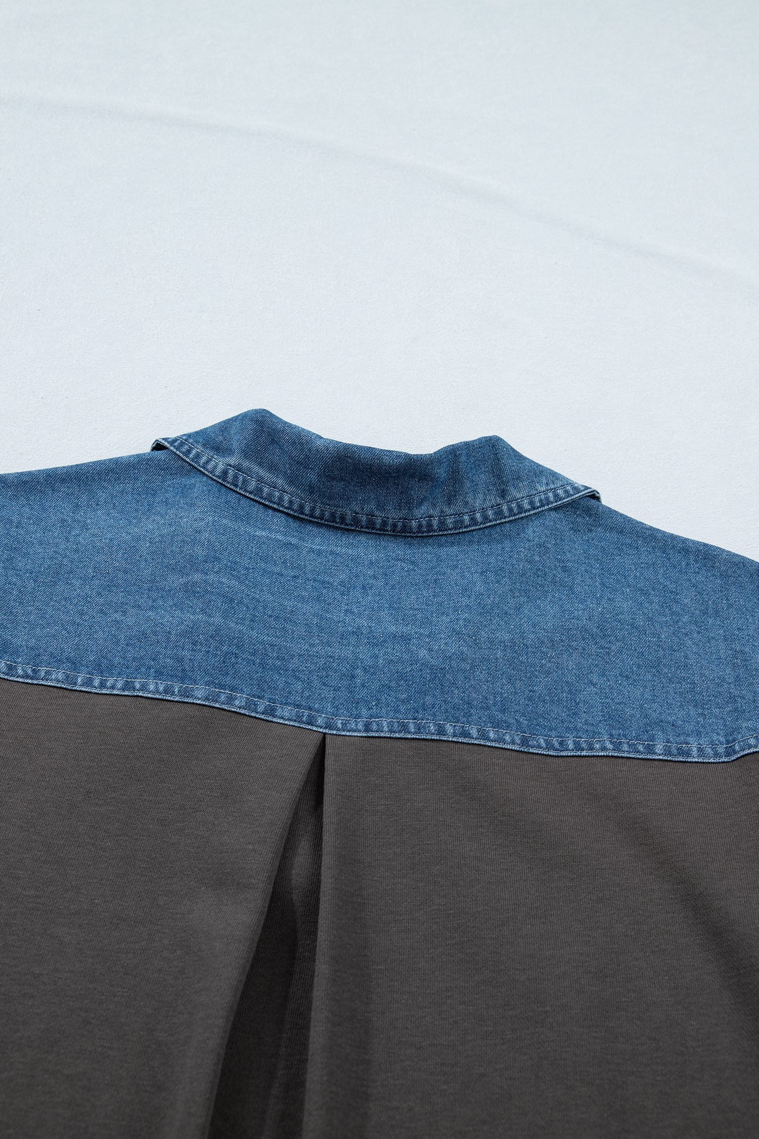 Carbon Grey Color Block Denim Patchwork Polo Collar T Shirt Shift Dress
