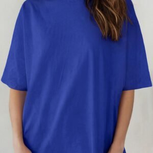 Dark Blue Solid Color High Neck Oversize Tee