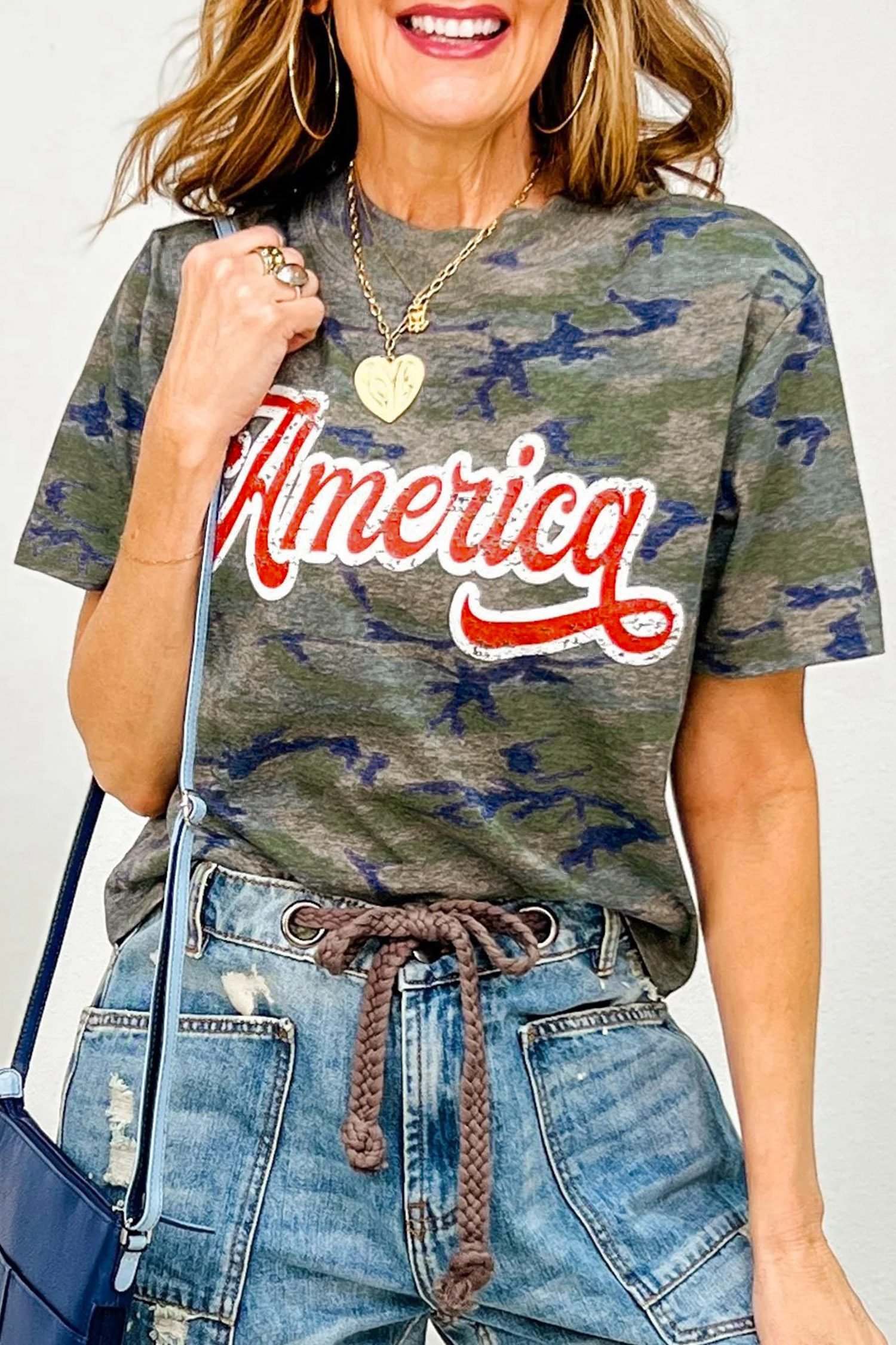 Multicolour Stylish Camouflage Print America Patriotic Tee - Image 3