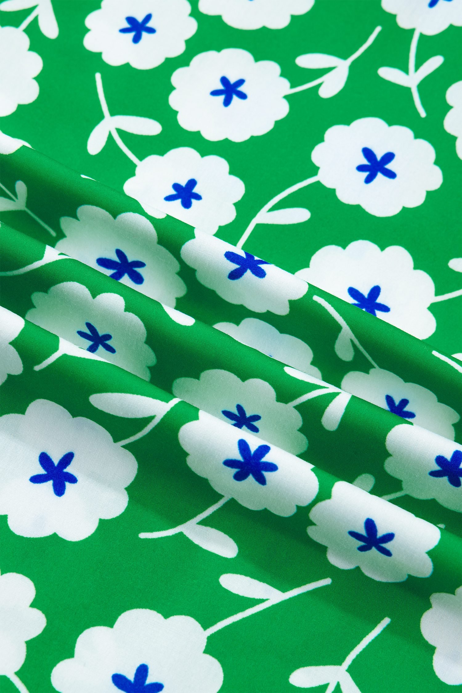 Green Flower Printed Contrast Patchwork Collar Short Sleeve Blouse