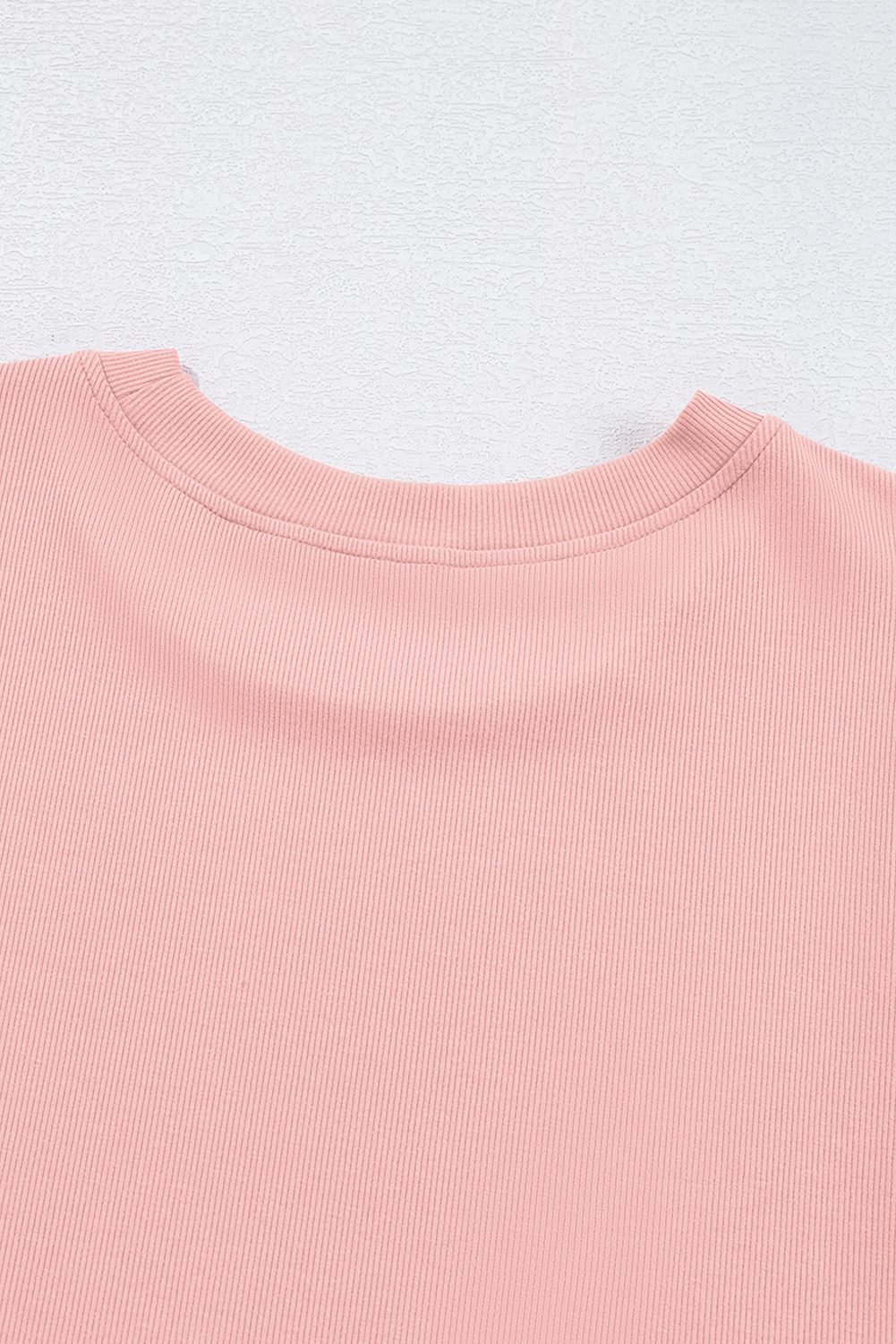 Light Pink Ribbed Pearl Beaded Puff Sleeve Top