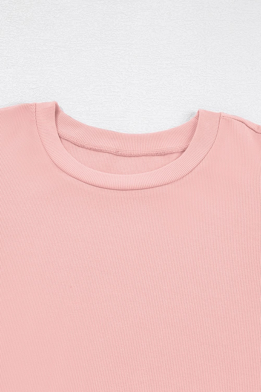 Light Pink Ribbed Pearl Beaded Puff Sleeve Top