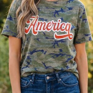 Multicolour Stylish Camouflage Print America Patriotic Tee