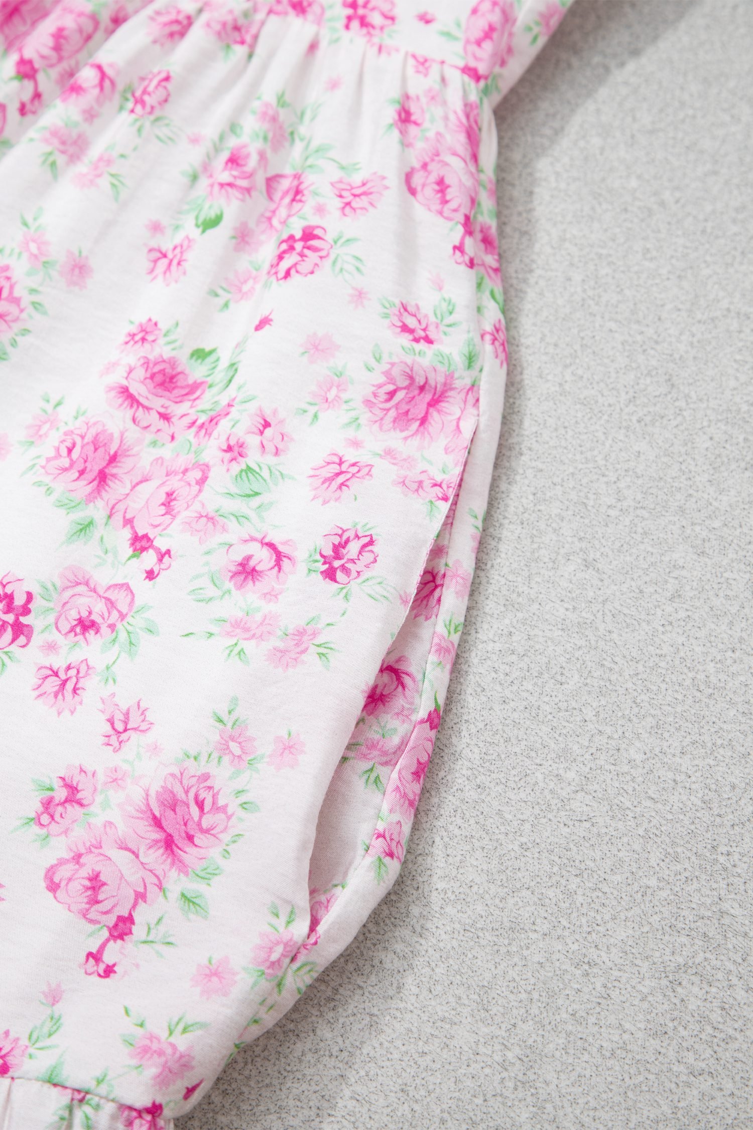 Pink Floral Print Square Neck Ribbon Knot Back Cute Mini Dress