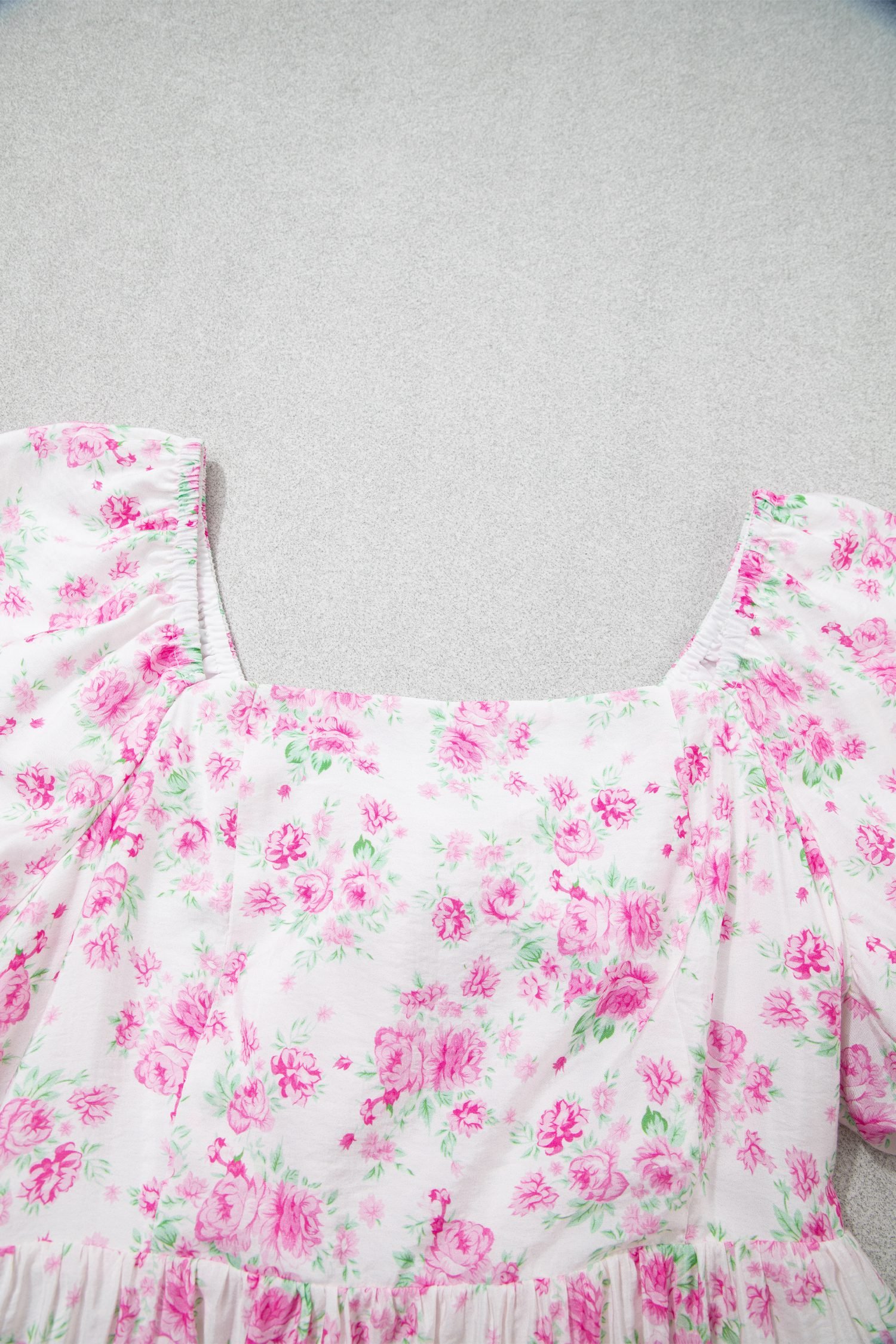 Pink Floral Print Square Neck Ribbon Knot Back Cute Mini Dress