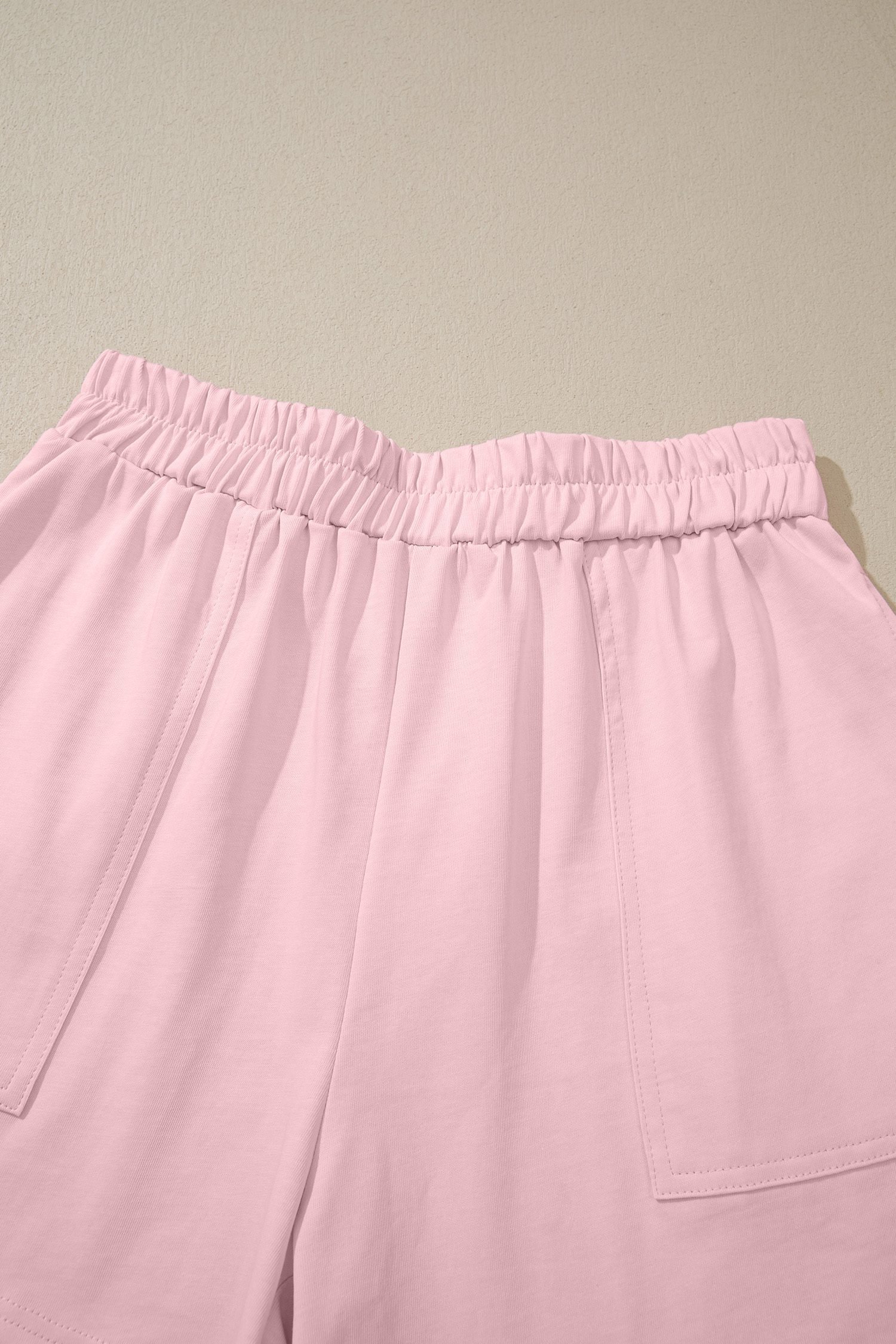 Pink Stitched Detail Loose Tank Top Cotton 2pcs Short Set