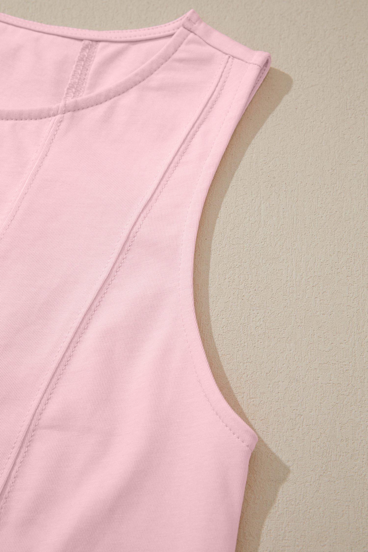 Pink Stitched Detail Loose Tank Top Cotton 2pcs Short Set