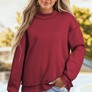 Red Dahlia Oversize Drop Shoulder Reversible Mock Neck Sweatshirt
