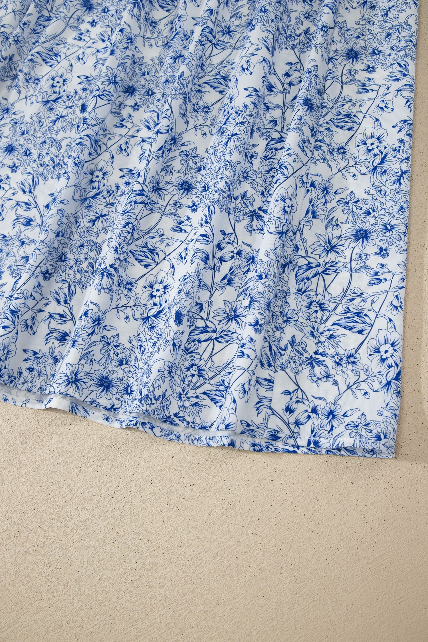 Sky Blue Floral Print Knot Straps High Waist Flared Maxi Dress