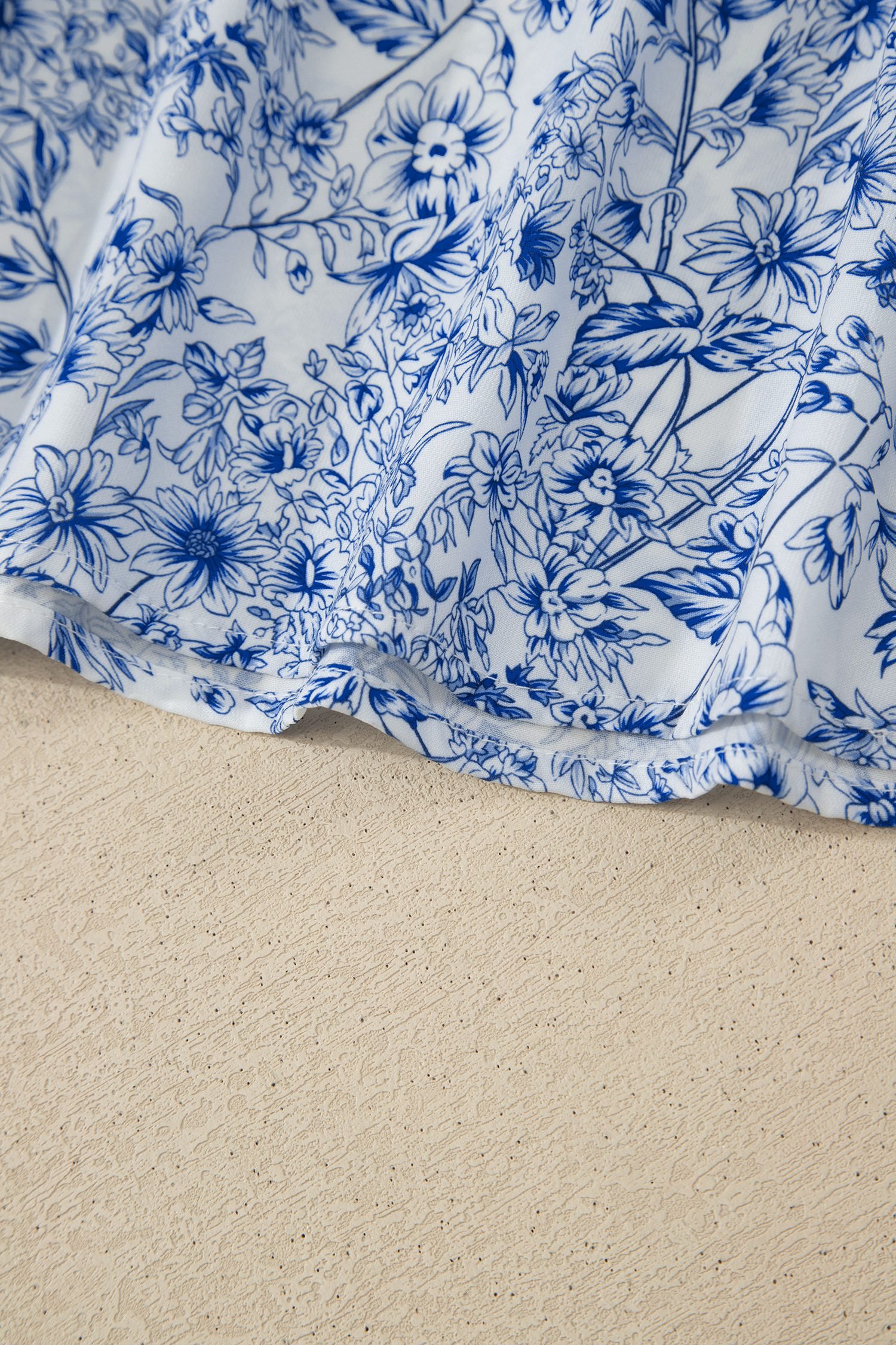 Sky Blue Floral Print Knot Straps High Waist Flared Maxi Dress