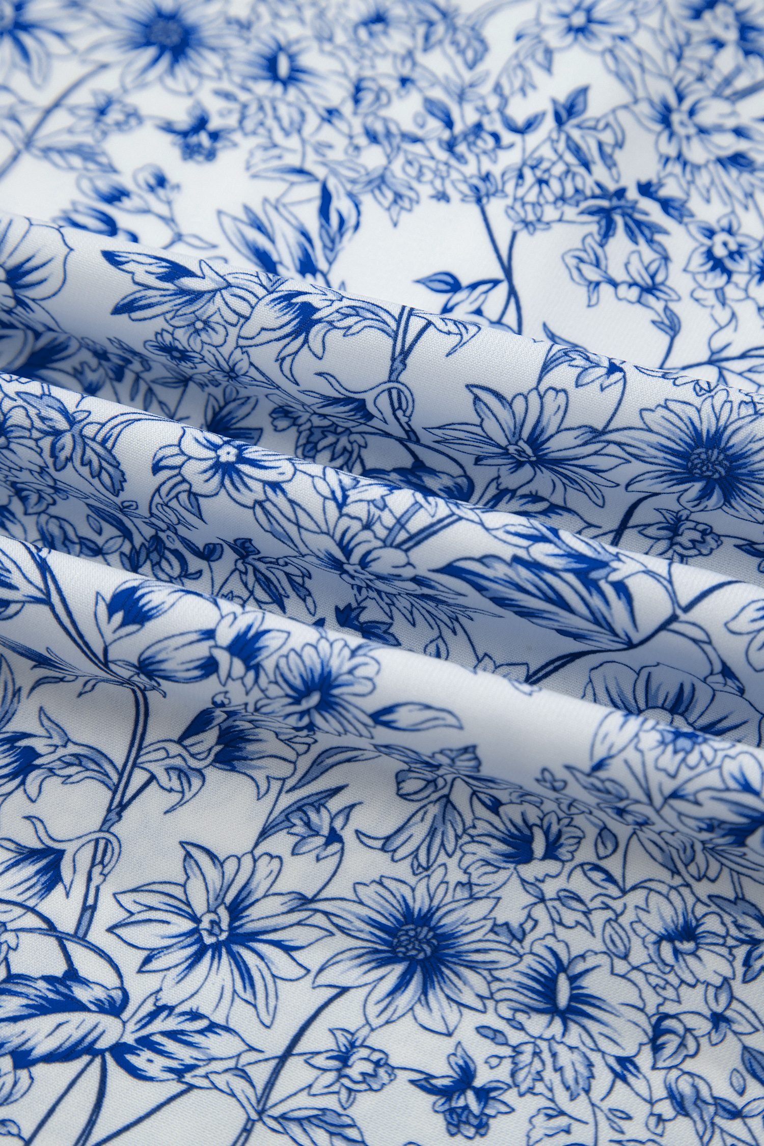 Sky Blue Floral Print Knot Straps High Waist Flared Maxi Dress