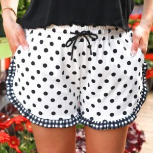 White Polka Dot Contrast Ruffle Trim Shorts