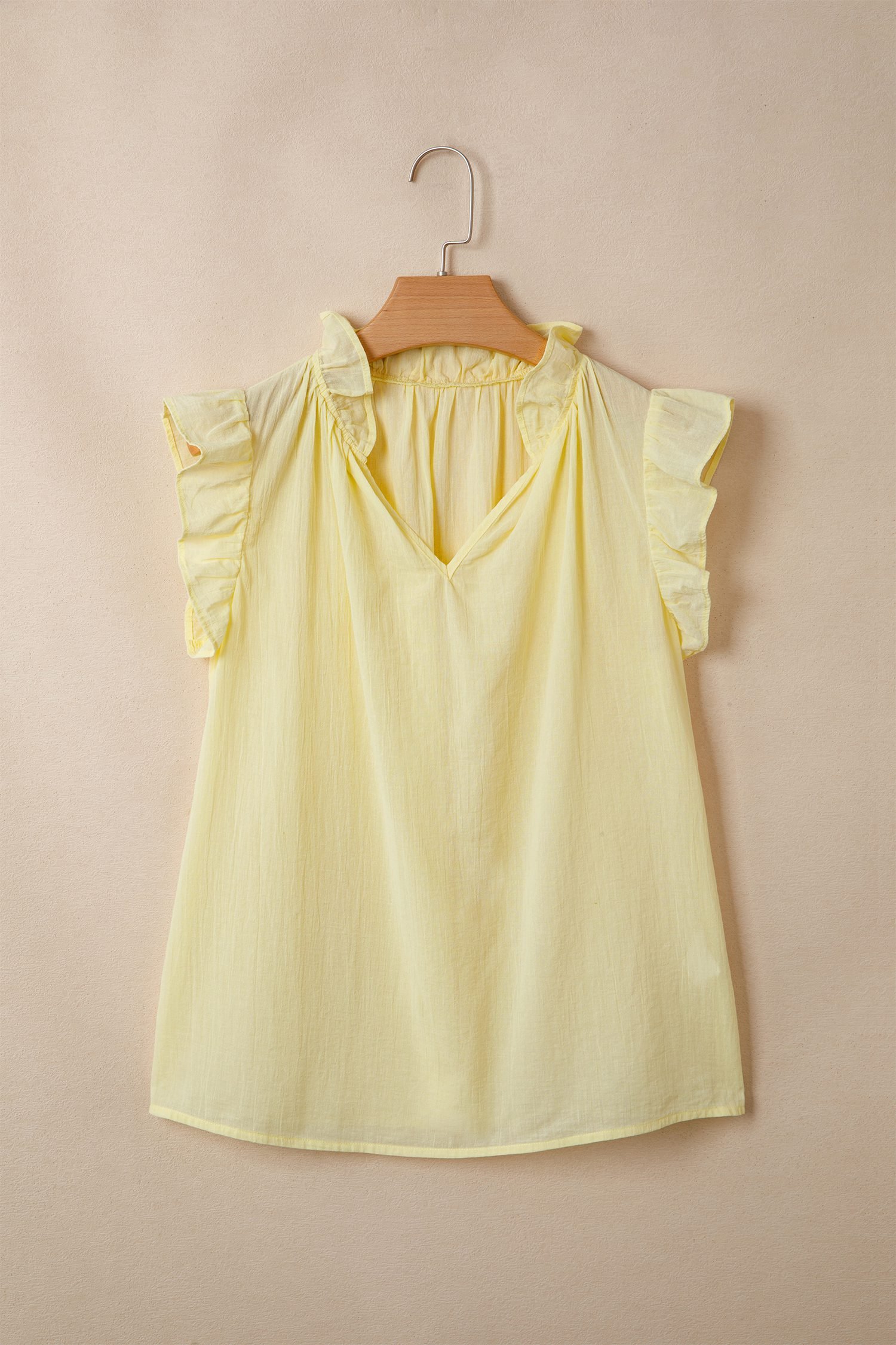Yellow Cream V Neck Ruffle Trim Sleeveless Shift Top