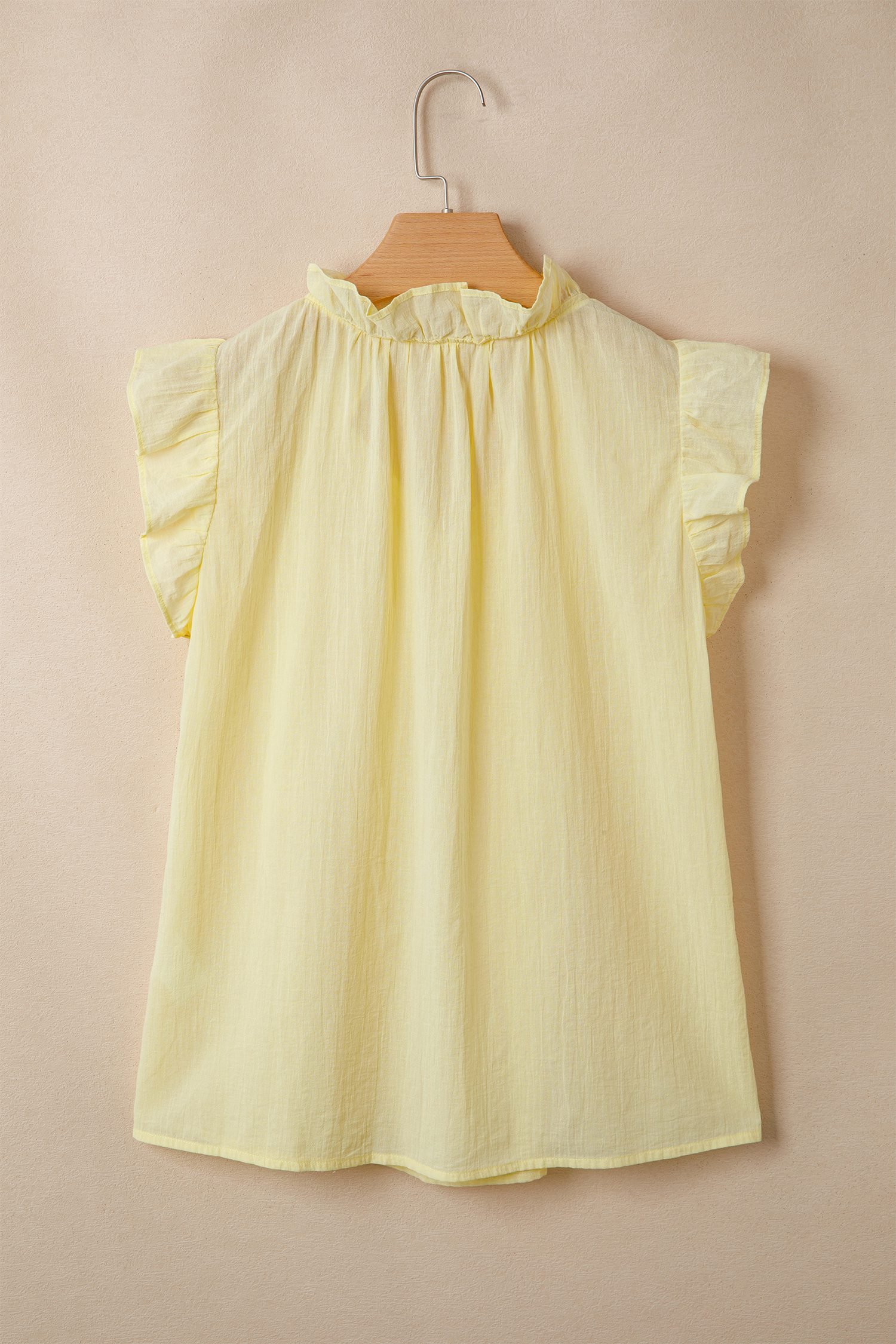 Yellow Cream V Neck Ruffle Trim Sleeveless Shift Top