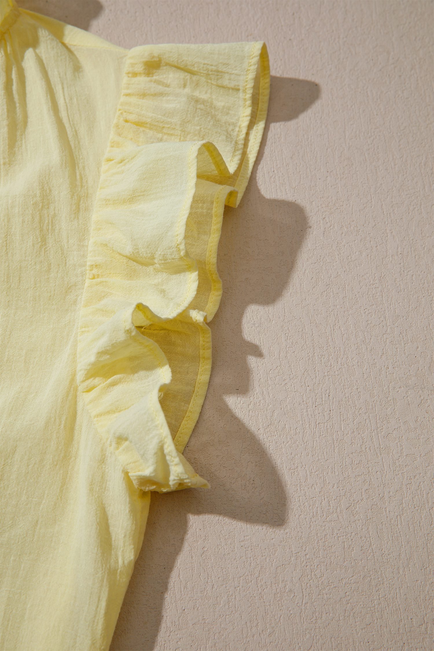 Yellow Cream V Neck Ruffle Trim Sleeveless Shift Top