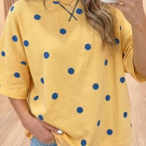 Yellow Polka Dot Print Crossed Seam Detail Oversize Tee