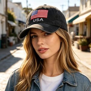 2pcs Vintage Washed Baseball Cap With American Flag USA Embroidery Distressed Cotton Hat For Women