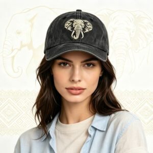 2pcs Vintage Washed Cotton Baseball Cap Embroidered African Elephant Head Dad Hat