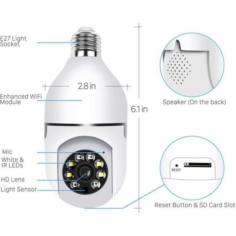 IR E27 Light Bulb Camera 2MP 1080P HD Wireless Wifi Smart Home Security Camera - Image 7