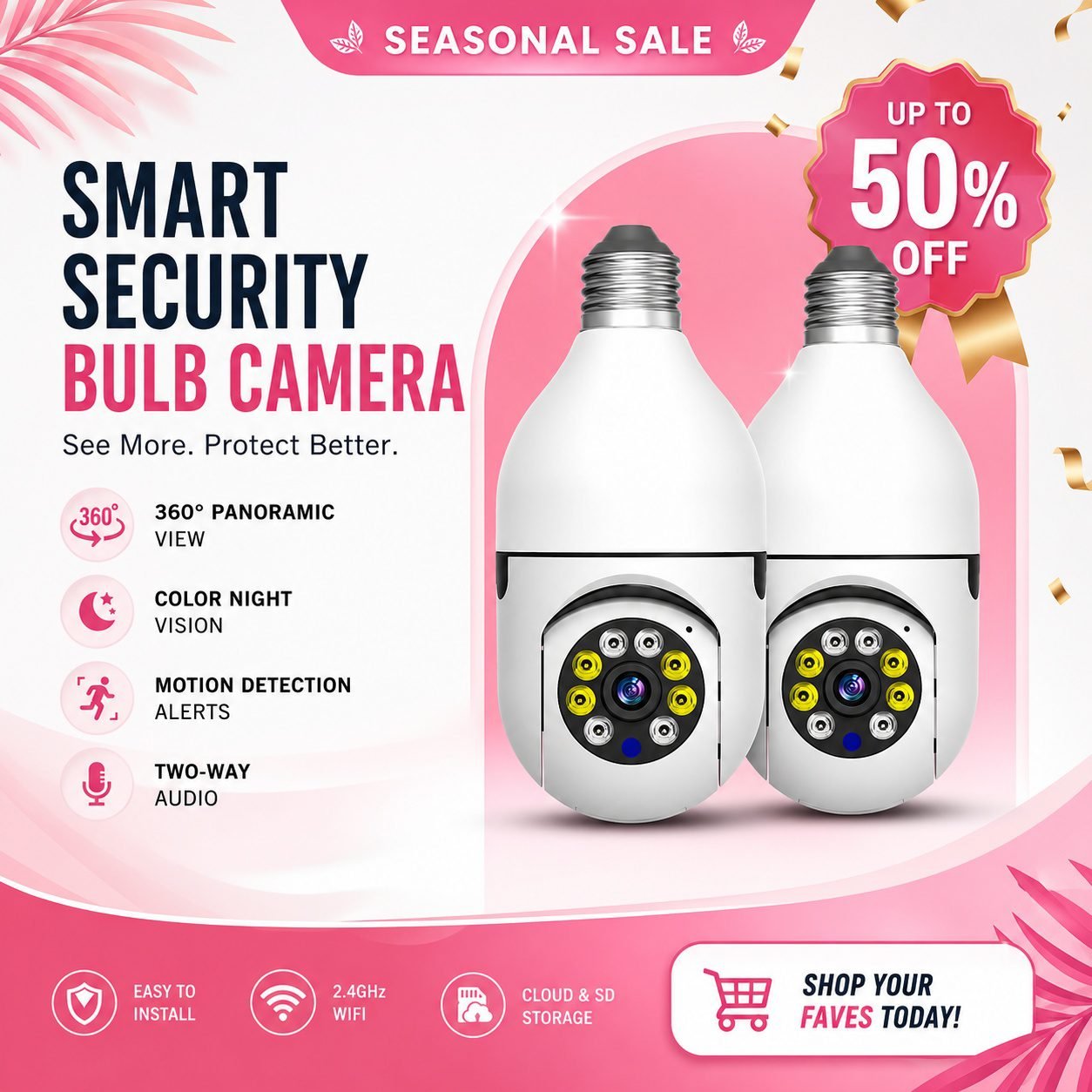 2 PCS Ease Life APP Light Bulb Security Cameras Outdoor Indoor Wireless WiFi Camera 5GHz