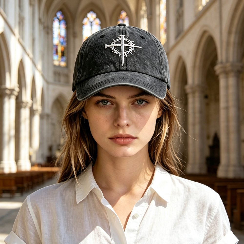 2pcs Crown Baseball Cap For Men Women, Crown Of Thorns Nail Cross Embroidery Christian Faith Hat