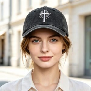 2pcs Vintage Washed Black Cross Embroidered Baseball Cap For Men Women
