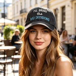 2pcs Washed Distressed Baseball Cap Embroidery I'll Bring The Bad Decisions Funny Hat