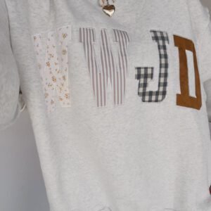Gray WWJD Mixed Pattern Embroidered Patch Graphic Mock Neck Sweatshirt