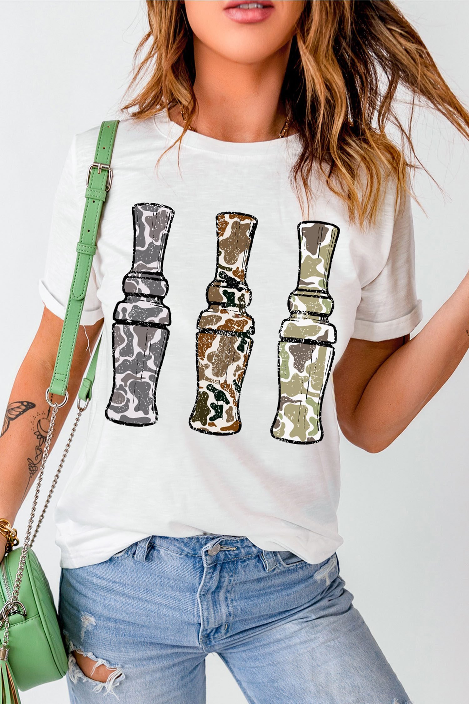 White Stylish Camo Graphic Round Neck Casual T Shirt - Image 7