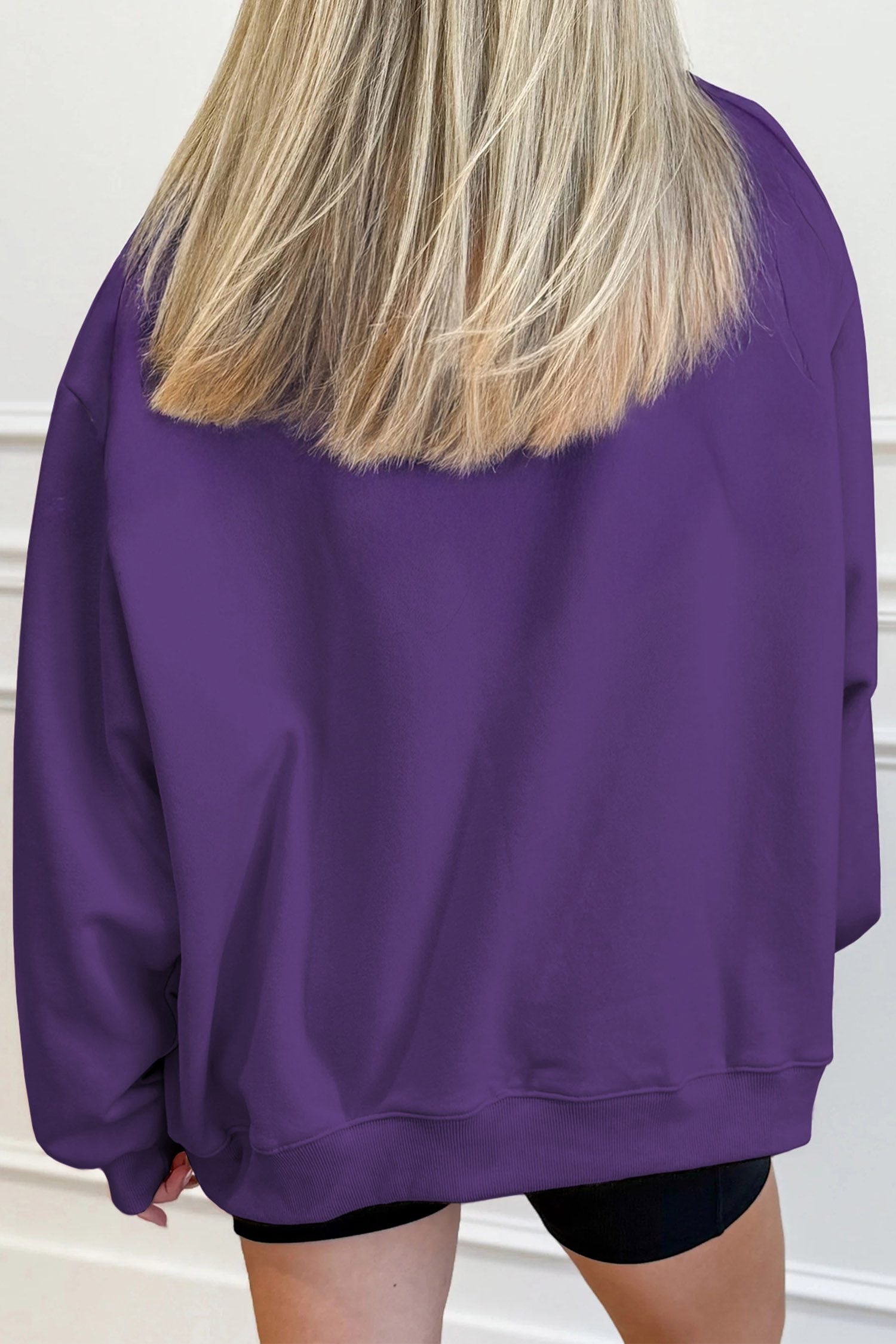 Tillandsia Purple Cute Ghost Print Pullover Mock Neck Sweatshirt - Image 3